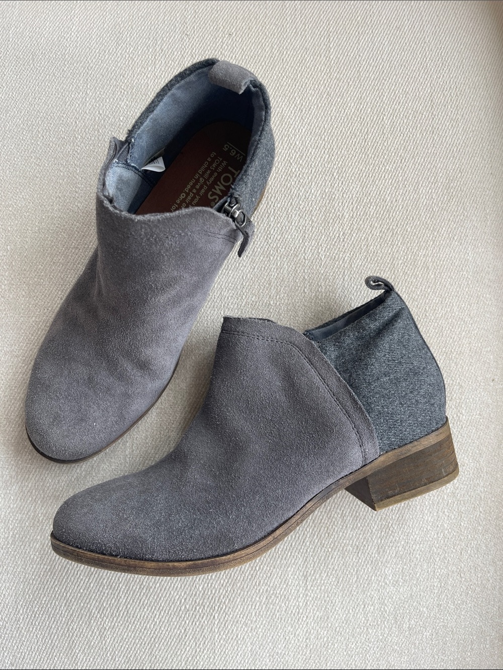 TOMS | Gray Suede Leather Ankle Booties | Side Zip | Size 6.5